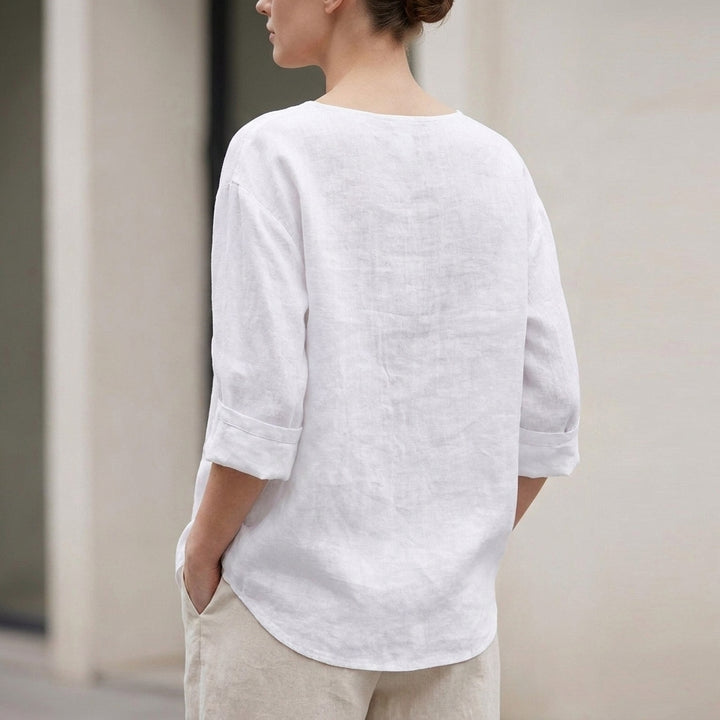 Relaxed Linen Blend Blouse with Statement Button Detail