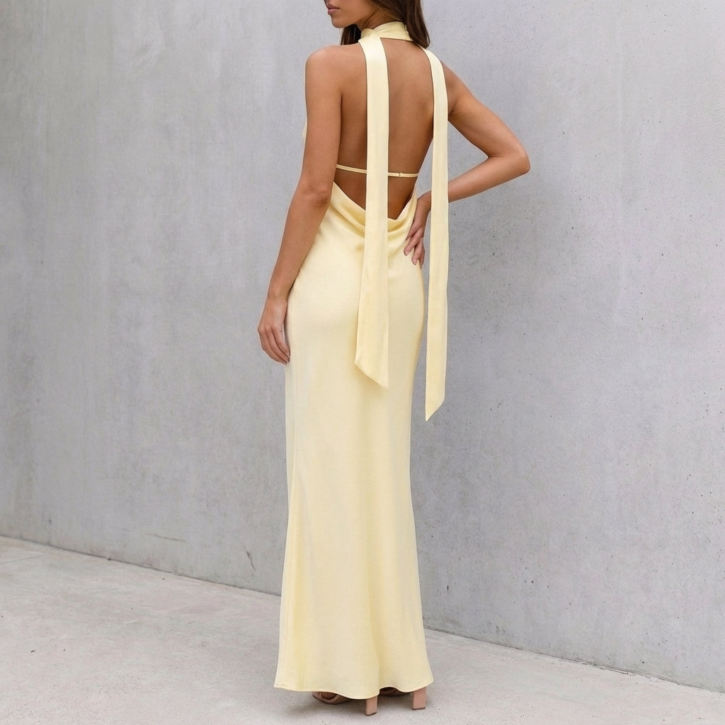 Choker Halter Maxi Dress with Plunging Neckline and Sculpted Silhouette