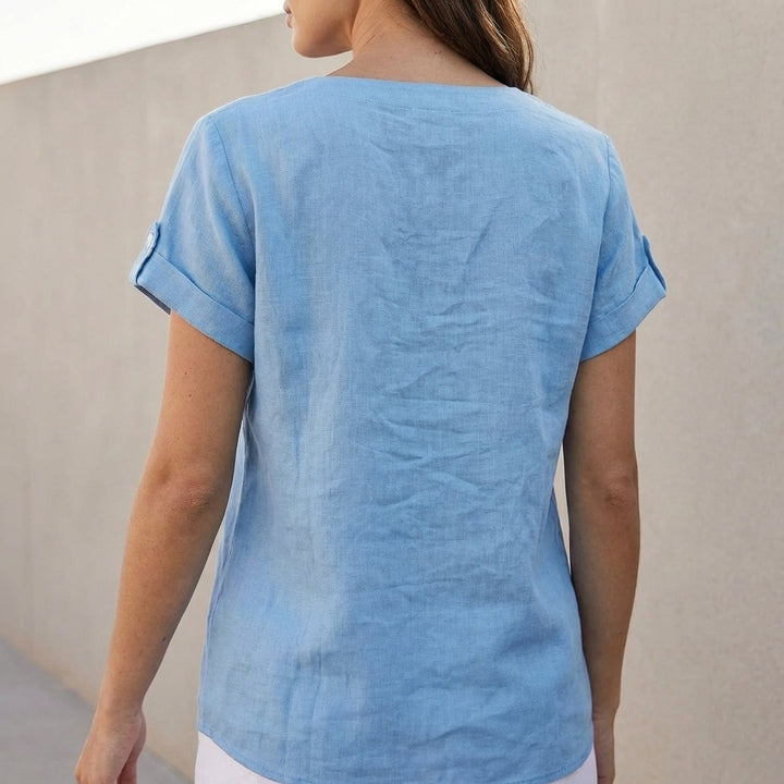 Relaxed Top with Split Neckline and Button Detail