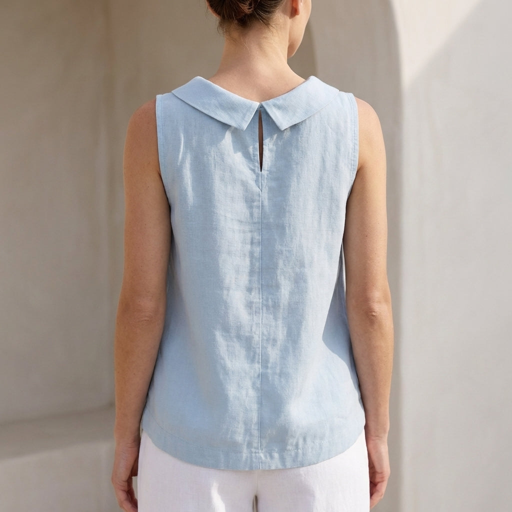 Sleeveless Top with Elegant Folded Collar Detail