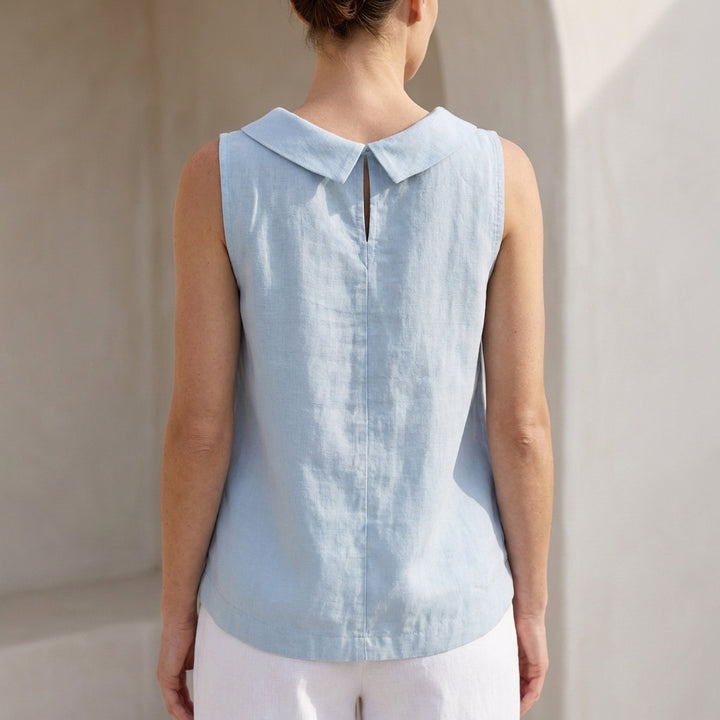 Sleeveless Top with Elegant Folded Collar Detail