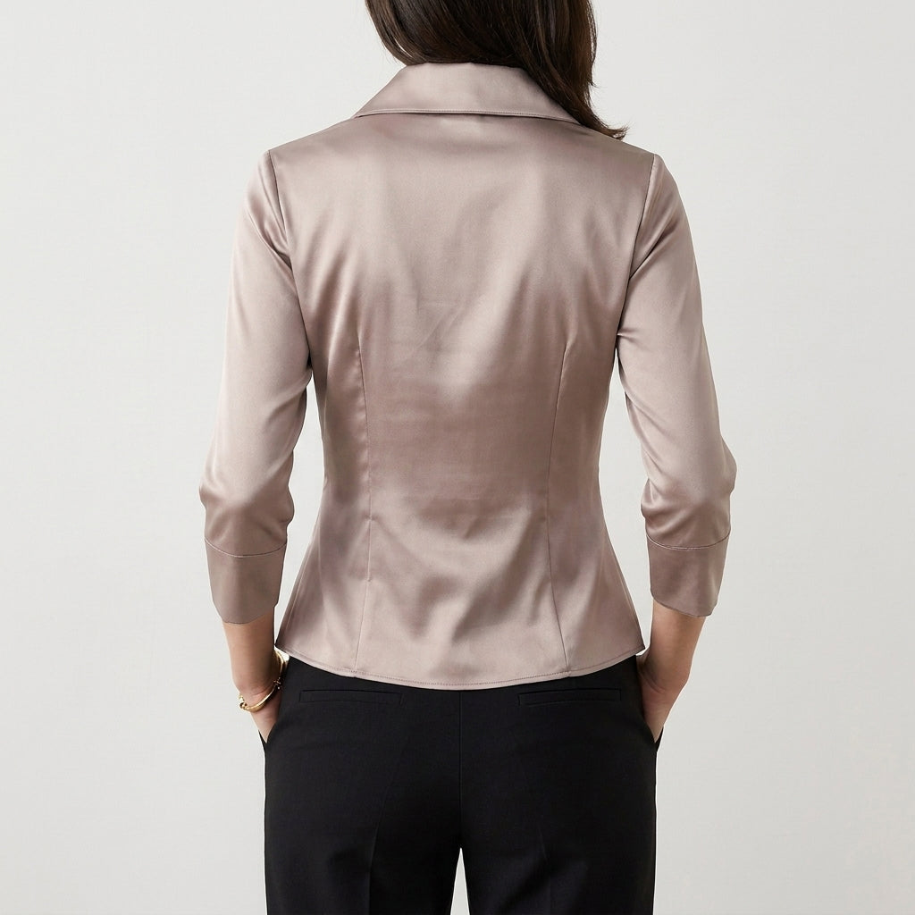 Wrap Blouse with Sculpted Waist and Tailored Collar