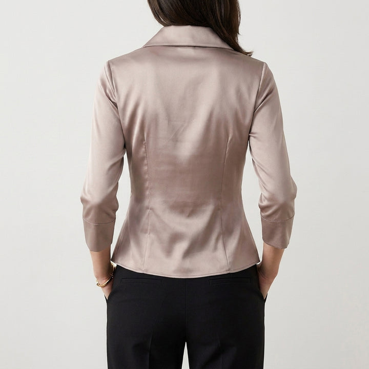 Wrap Blouse with Sculpted Waist and Tailored Collar