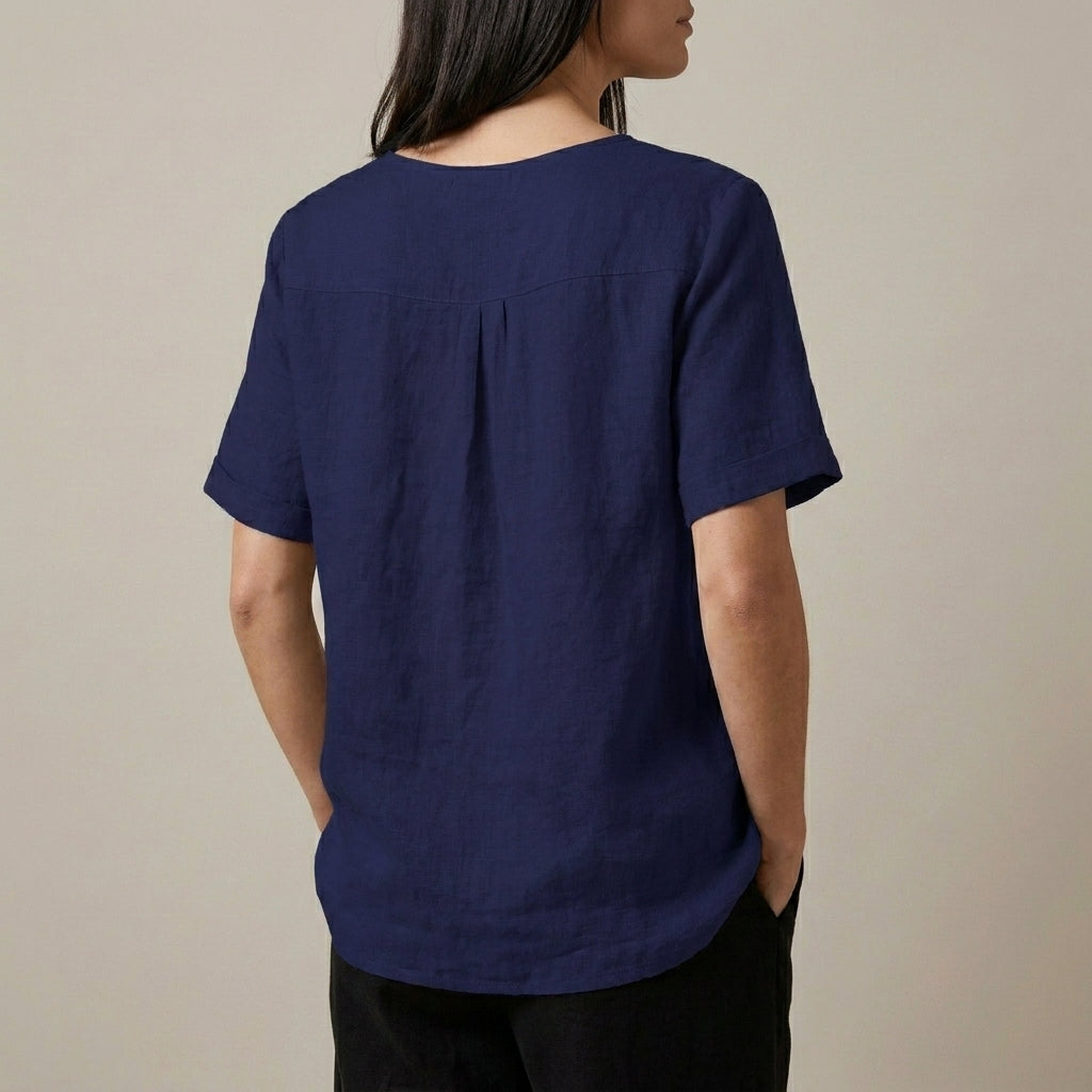 Relaxed V Neck Tunic Blouse with Effortless Draped Silhouette