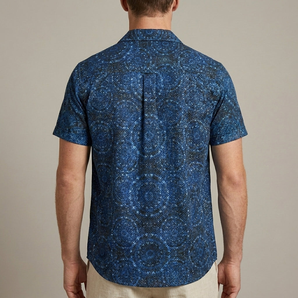 Relaxed Fit Geometric Print Camp Collar Shirt with Chest Pocket