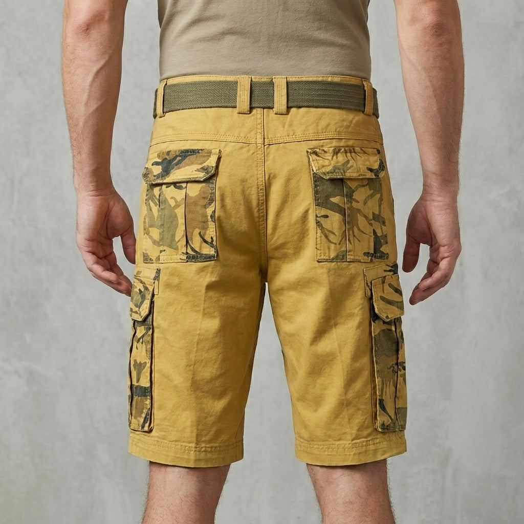 Relaxed Fit Cotton Cargo Shorts with Camouflage Detailing