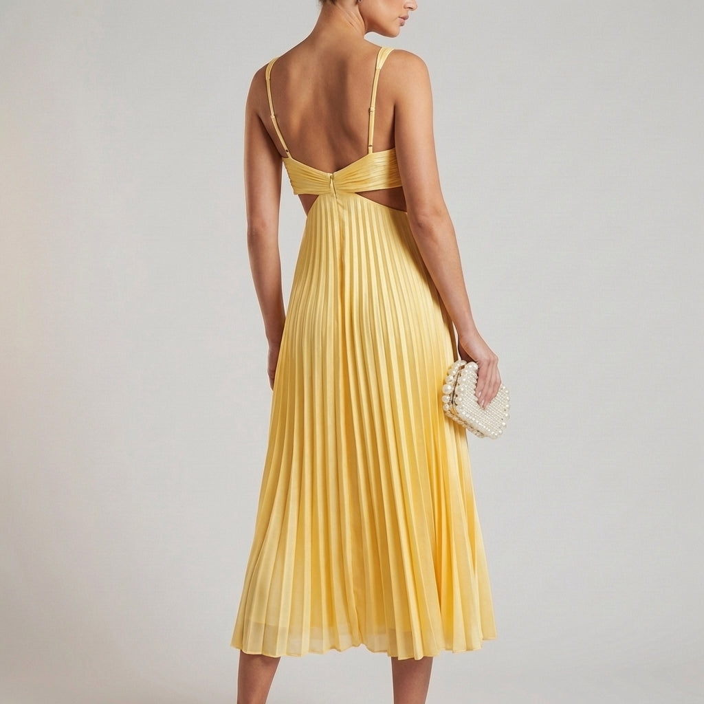 A-Line Midi Dress with Pleated Skirt and Twist-Front Bodice