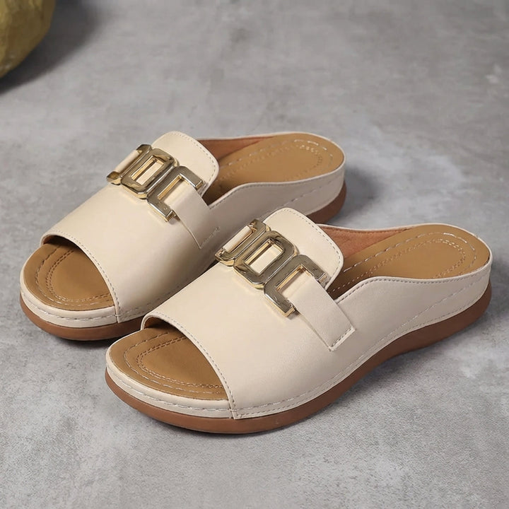 Slip On Orthopedic Sandals with Sculptural Buckle Detail