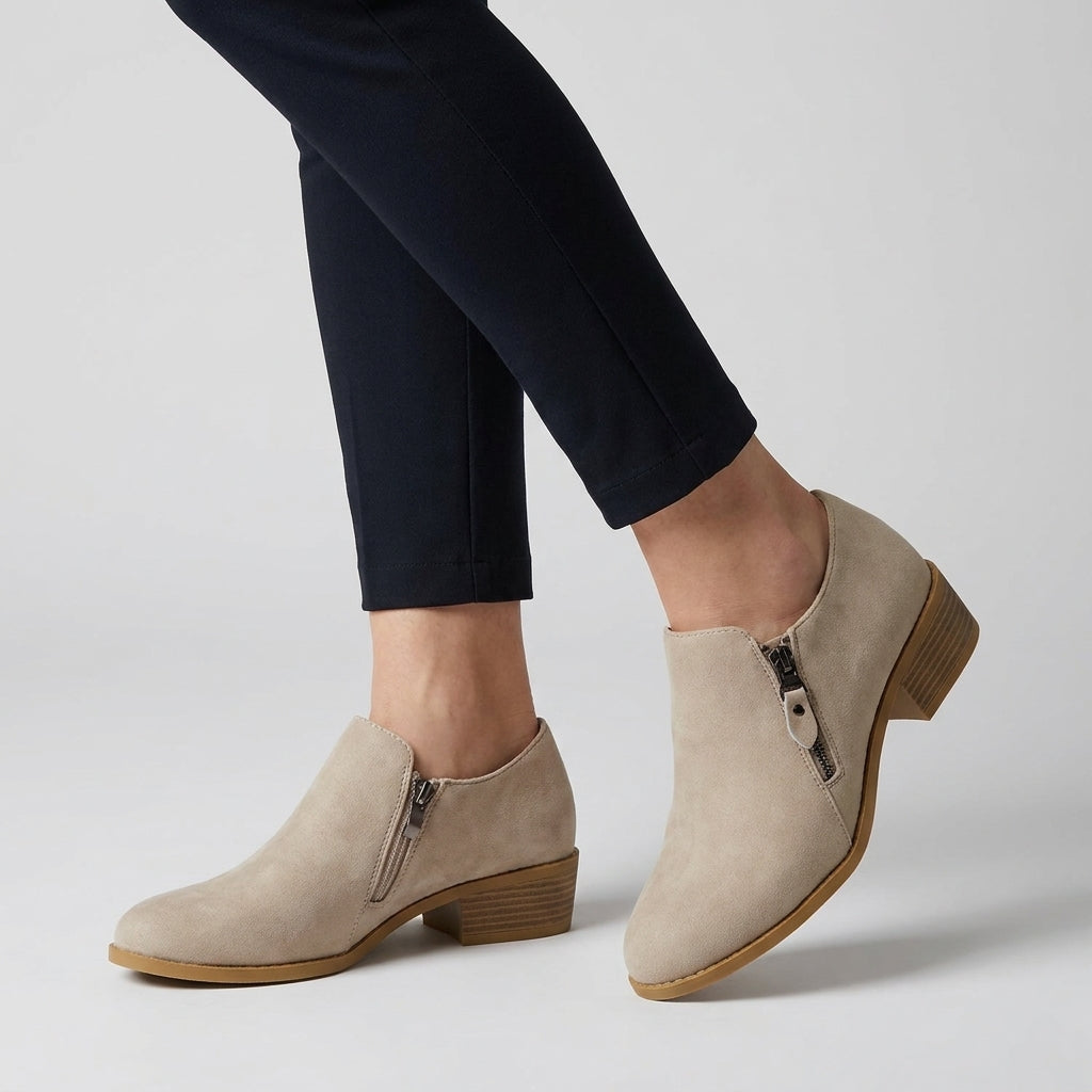 Side Zip Ankle Boots with Streamlined Silhouette and Block Heel