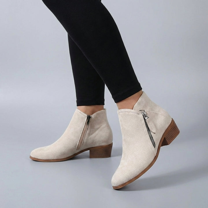 Side-Zip Ankle Boots with Stacked Block Heel