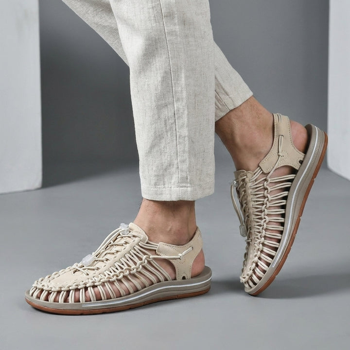 Woven Cord Sandal with Adjustable Toggle Lacing and Contoured Sole