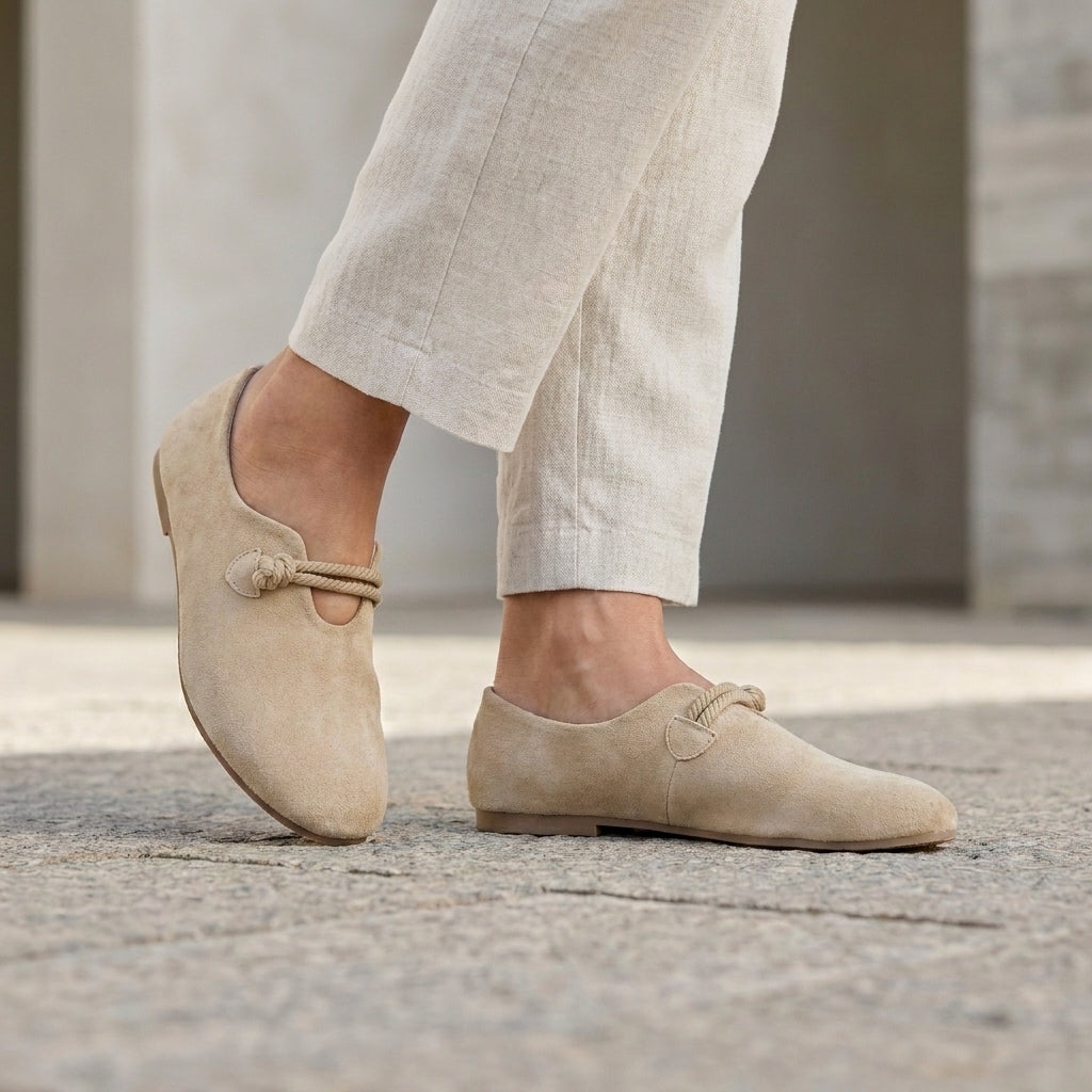 Minimalist Slip-On Flats with Rounded Toe and Braided Strap Detail