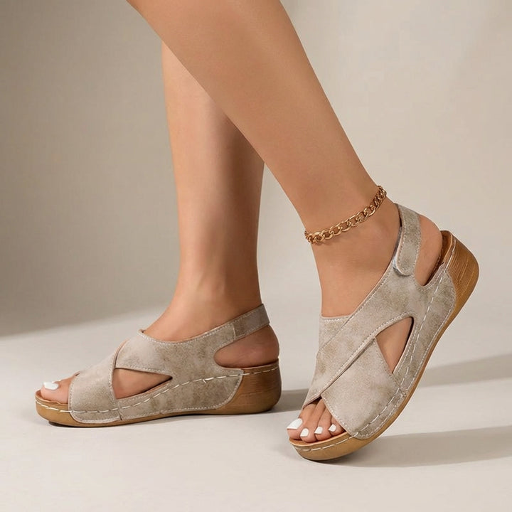 Angelina Orthopedic Faux Sandals with Low Wedge and Criss-Cross Straps