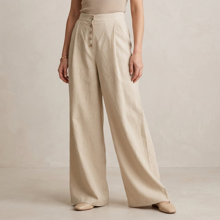 High Waist Wide Leg Trousers with Button Front Detail