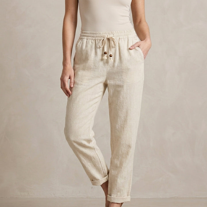 Relaxed Fit Ankle Pants with Tassel Drawstring Detail