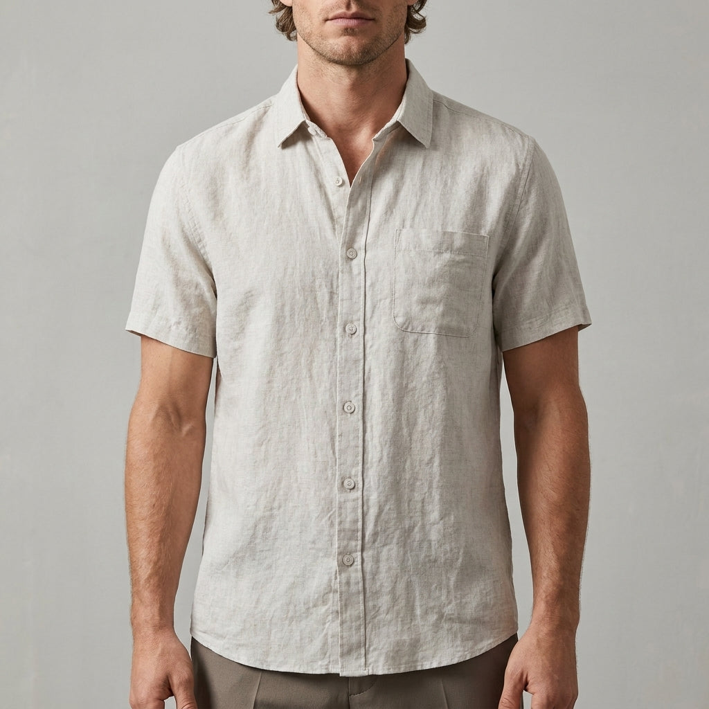 Classic Short Sleeve Button Front Shirt with Chest Pocket
