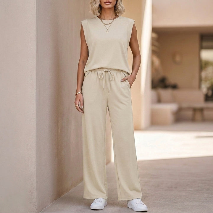 Relaxed Knit Two-Piece Set with Drawstring Waist and Wide Legs