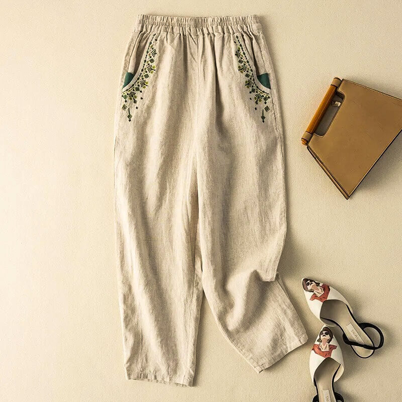 Relaxed Fit Straight-Leg Pants with Elastic Waist and Pocket Detail