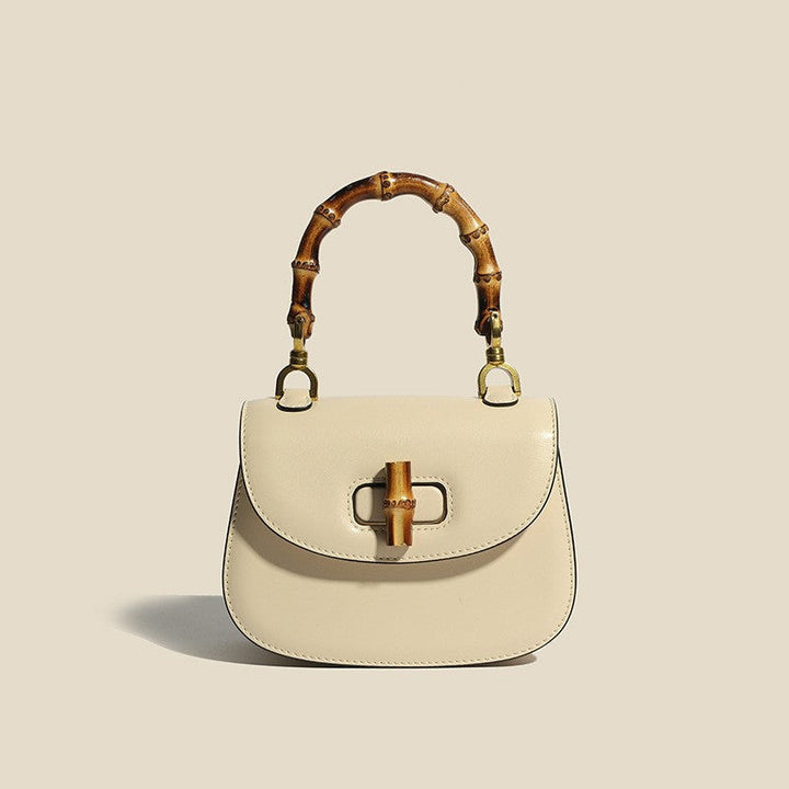 Bamboo Handle Structured Crossbody Satchel with Signature Turn Lock
