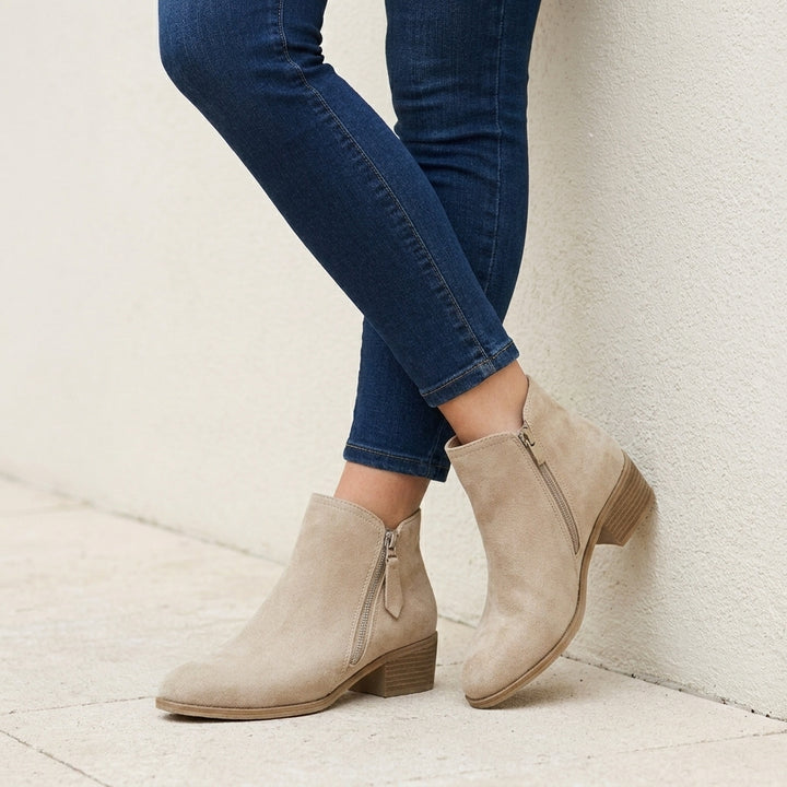 Classic Ankle Boots with Side Zip and Stacked Block Heel