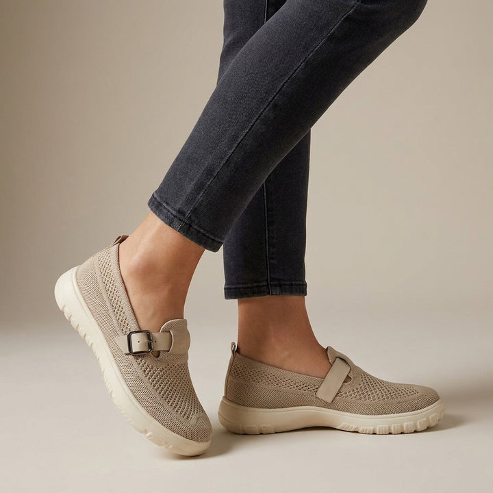Slip-On Orthopedic Loafers with Breathable Knit and Buckle Detail