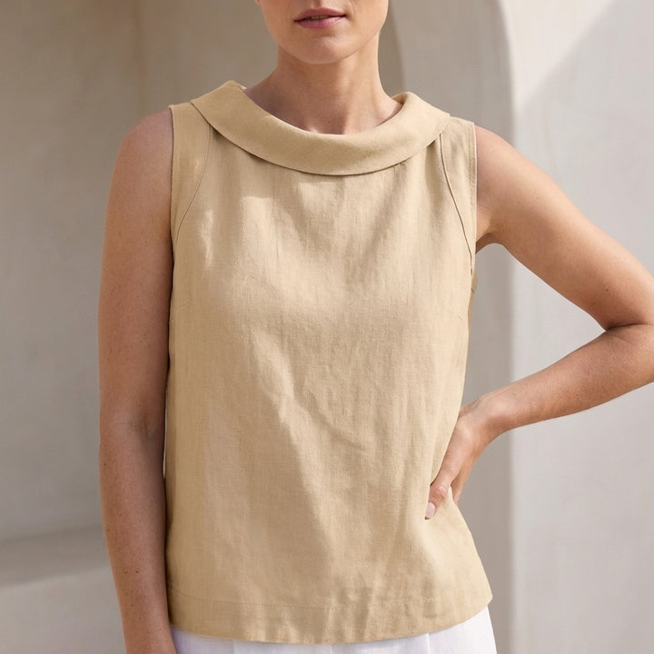 Sleeveless Top with Elegant Folded Collar Detail