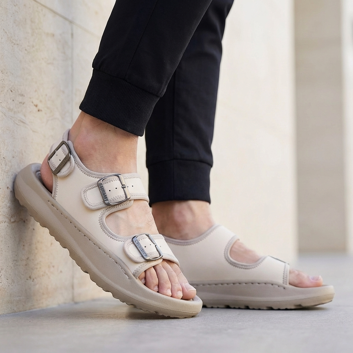 Dual Buckle Comfort Sandals with Cushioned Contoured Sole