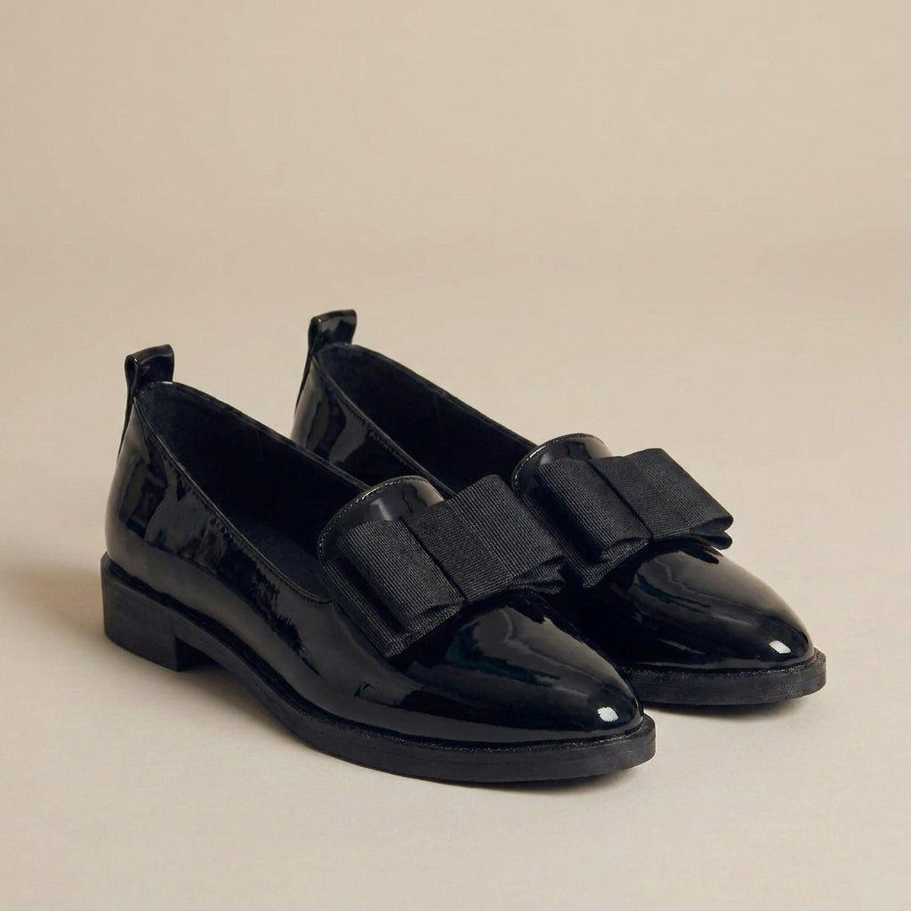 Patent Finish Loafers with Statement Bow Detail