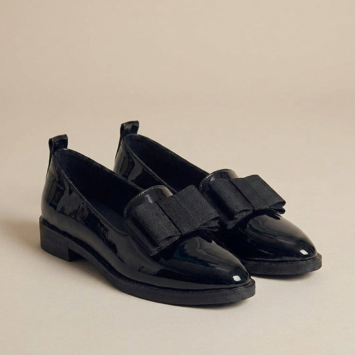 Patent Finish Loafers with Statement Bow Detail