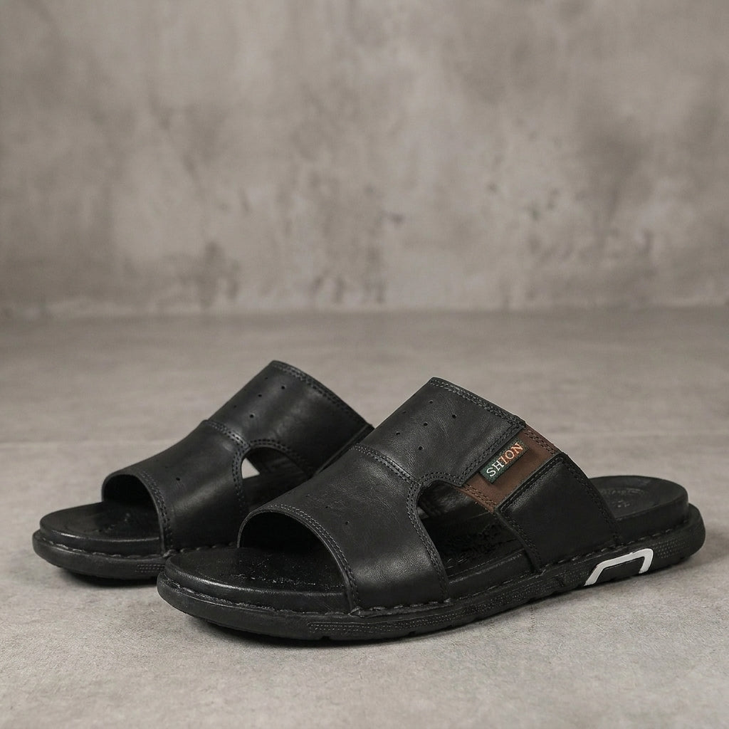 Classic Cross Strap Slide Sandals with Contrast Stitch Detailing
