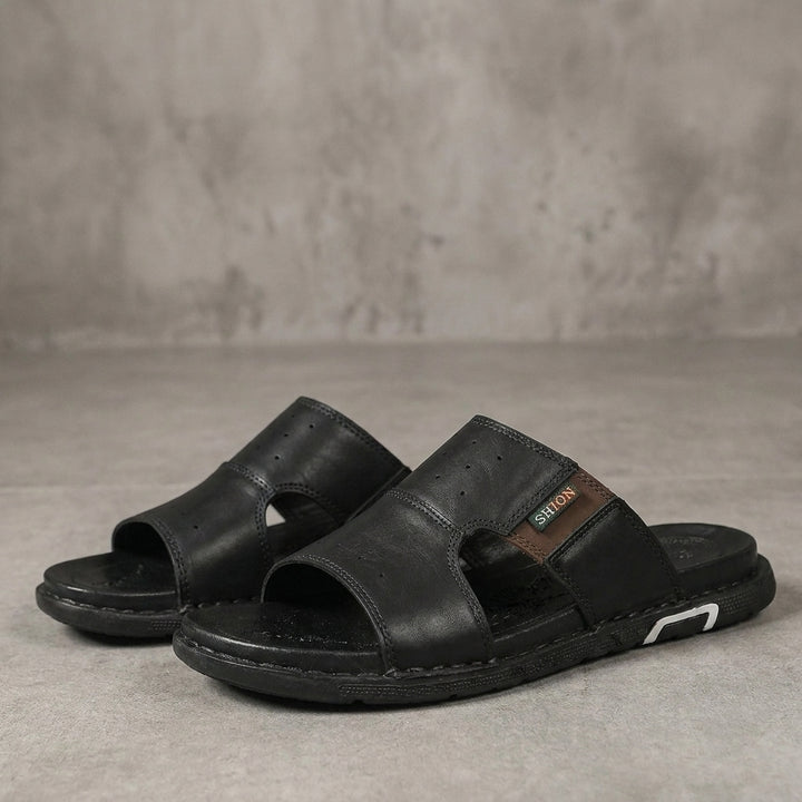 Classic Cross Strap Slide Sandals with Contrast Stitch Detailing