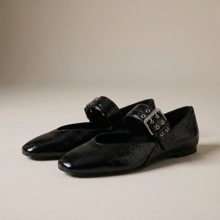 Pointed Toe Mary Jane Flats with Statement Buckle Strap