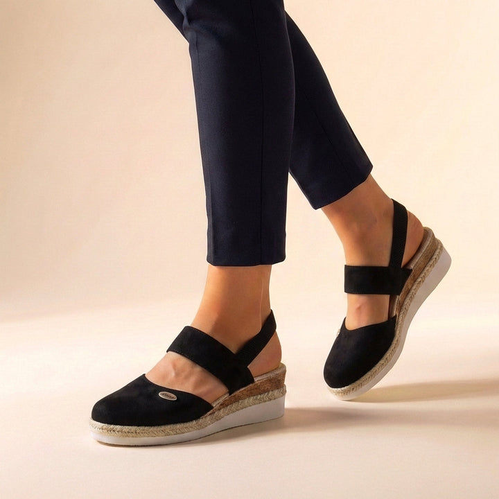 Comfort Slingback Wedge Sandals with Cross Strap Detail and Braided Sole