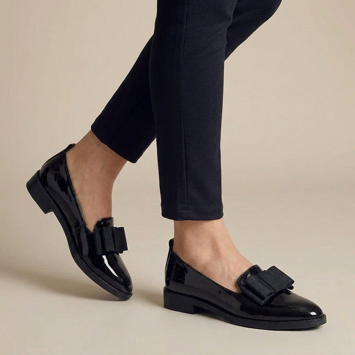 Patent Finish Loafers with Statement Bow Detail