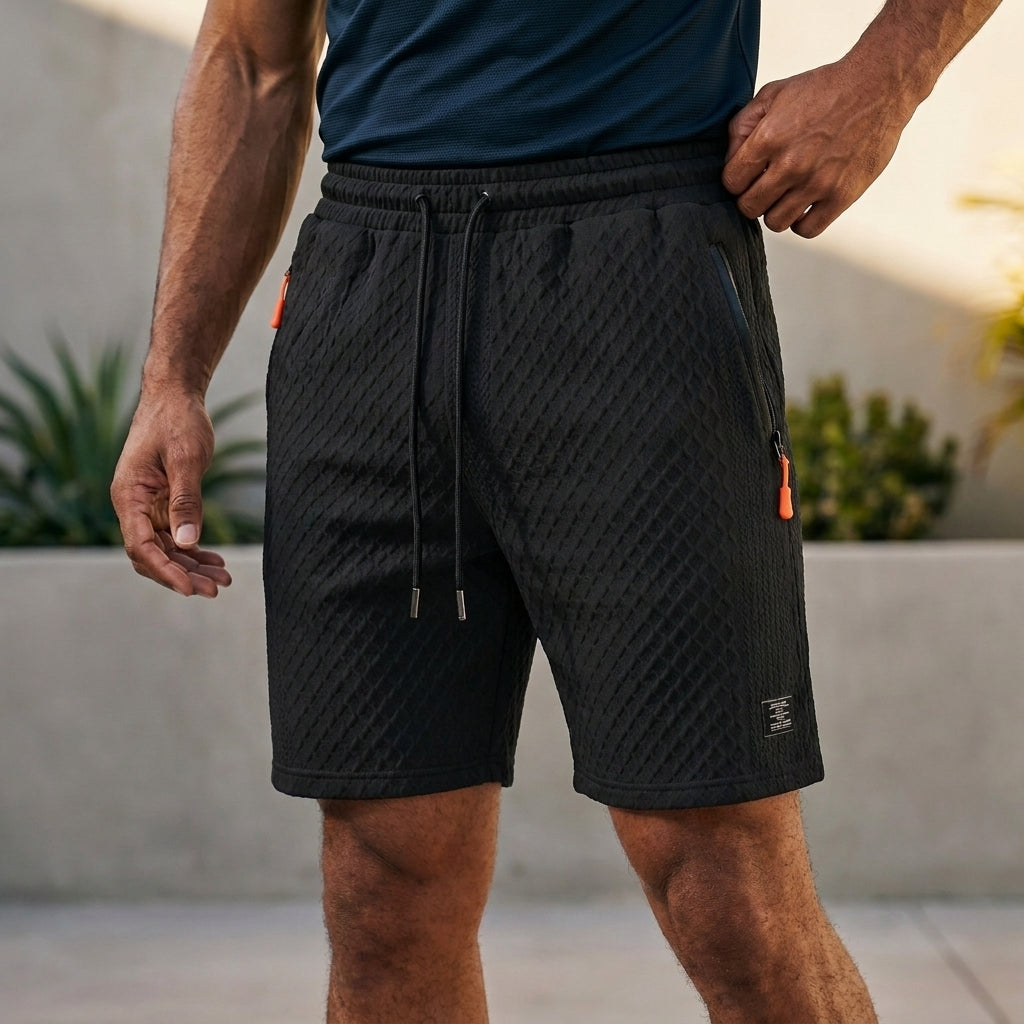 Textured Swim Shorts with Drawstring Waist and Zip Pocket Detail