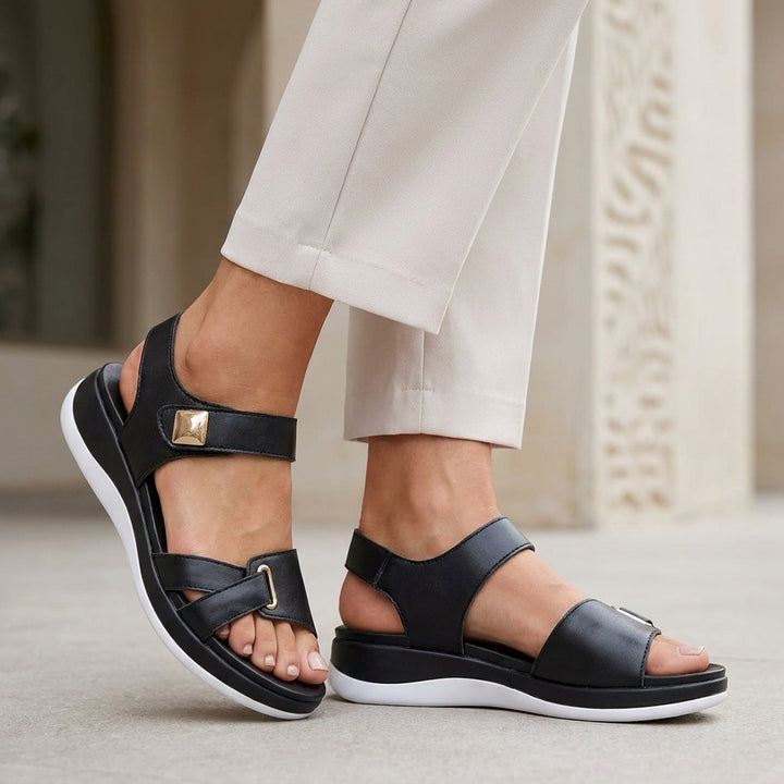 Elevated Open Toe Leather-Like Platform Sandals with Adjustable Straps
