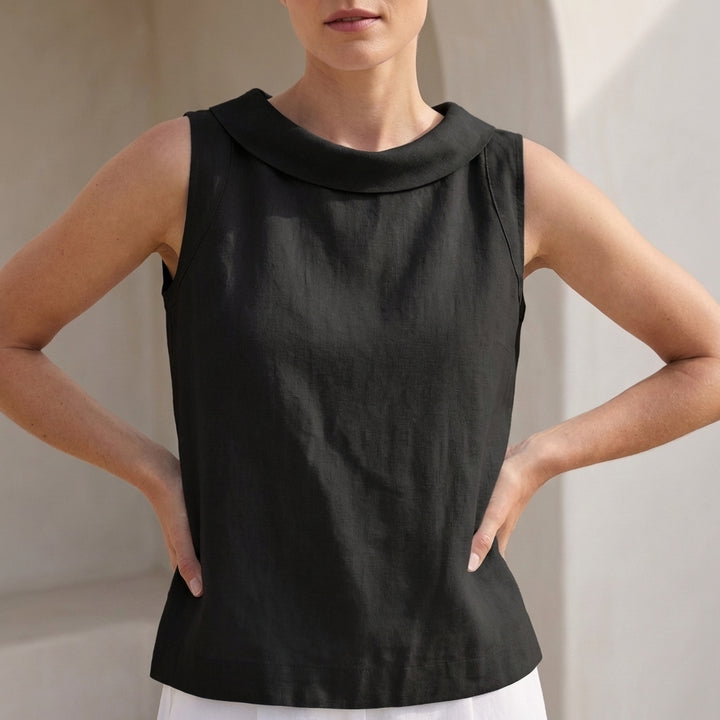 Sleeveless Top with Elegant Folded Collar Detail