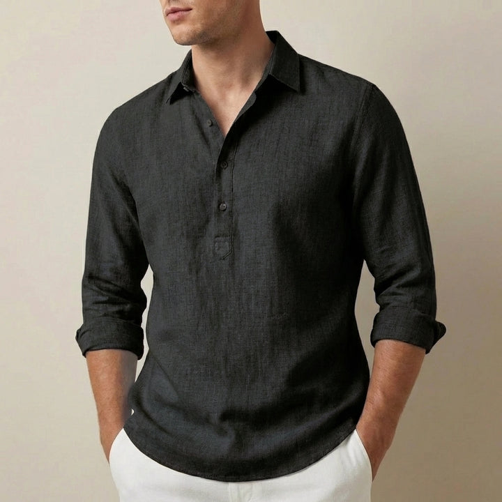 Roman Relaxed Henley Shirt with Textured Spread Collar