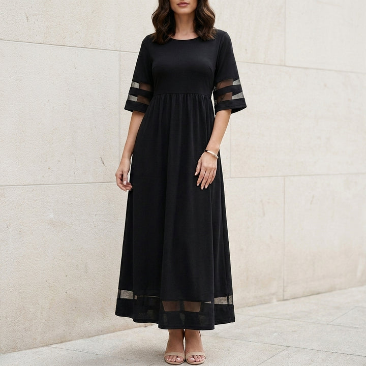 Flowing Maxi Dress with Sheer Sleeve Accents and Relaxed Fit