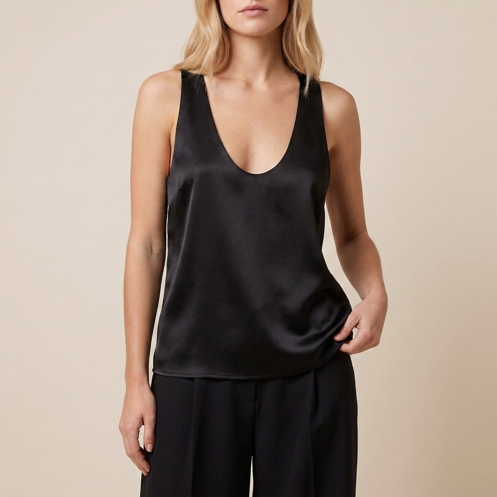 Relaxed Sleeveless Tank Top with Deep V Neckline