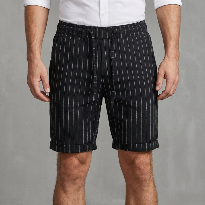 Relaxed Pinstripe Drawstring Shorts with Rolled Hem Detail