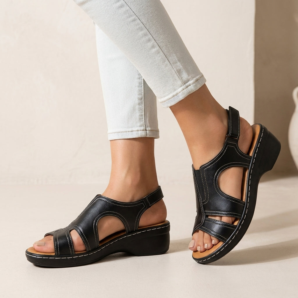Orthopedic Sandals with Low Wedge and Slingback Strap