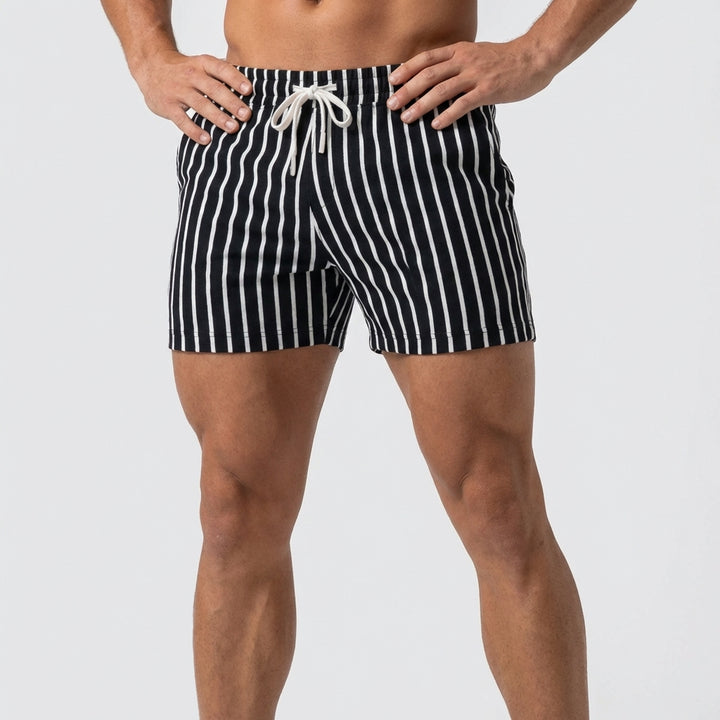 Relaxed Vertical Stripe Drawstring Shorts with Rear Patch Pocket