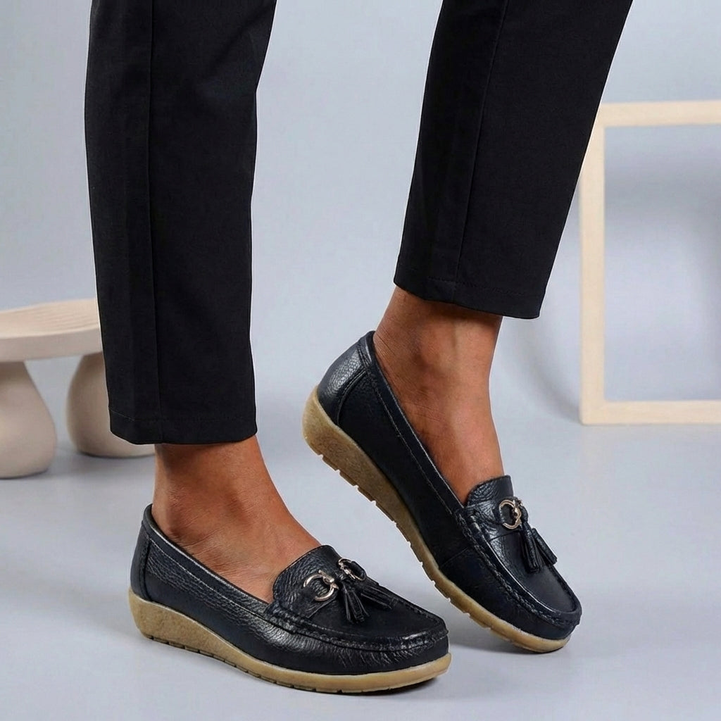 Comfort Loafers with Tassel Detail and Contrast Stitching