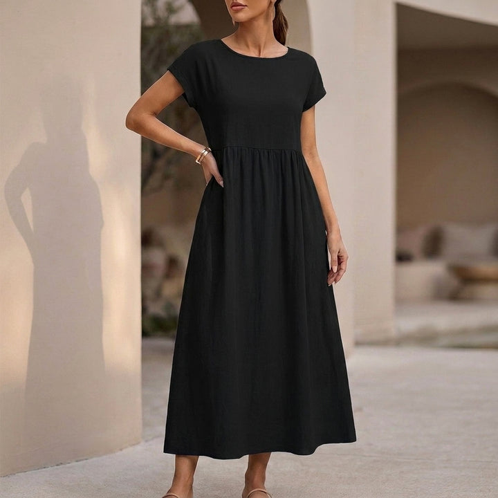 Relaxed-Fit Midi Dress with Gathered Waist and Pockets