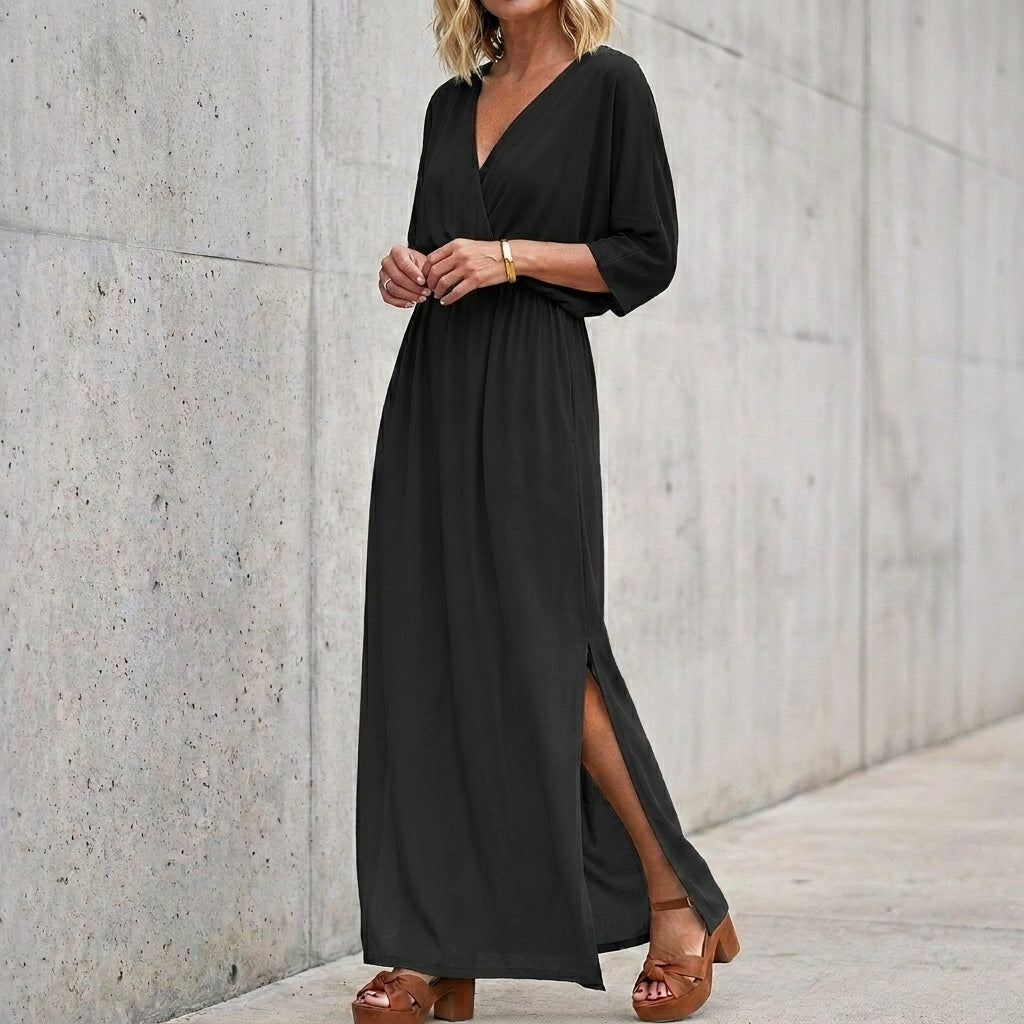 Knit Maxi Dress with Surplice Neck and Relaxed Silhouette