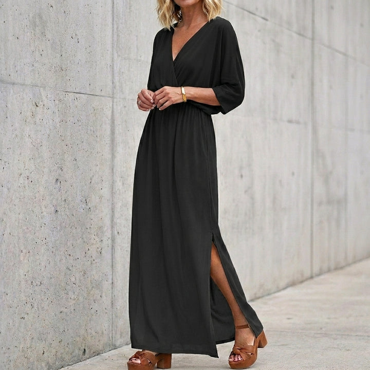 Knit Maxi Dress with Surplice Neck and Relaxed Silhouette