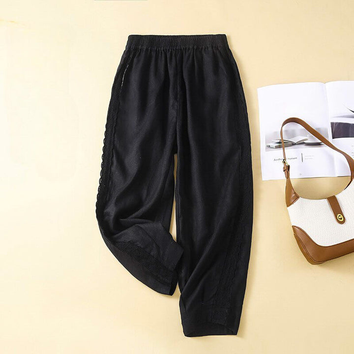 Relaxed Cropped Tapered Pants with Lace Trim