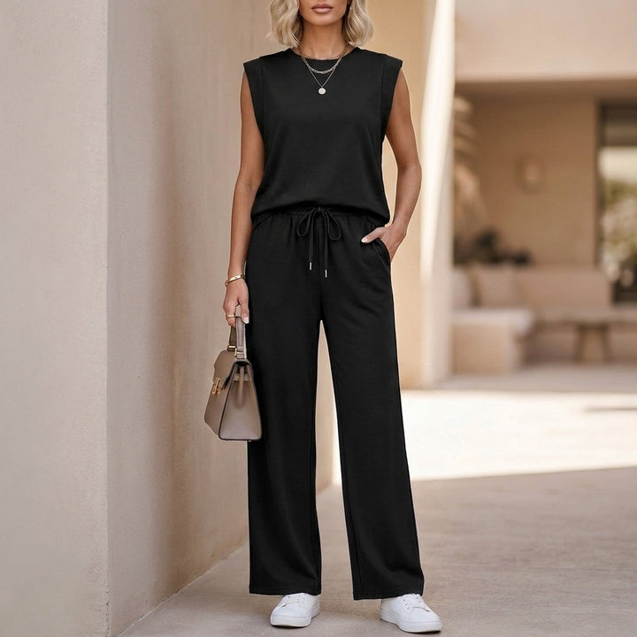 Relaxed Knit Two-Piece Set with Drawstring Waist and Wide Legs