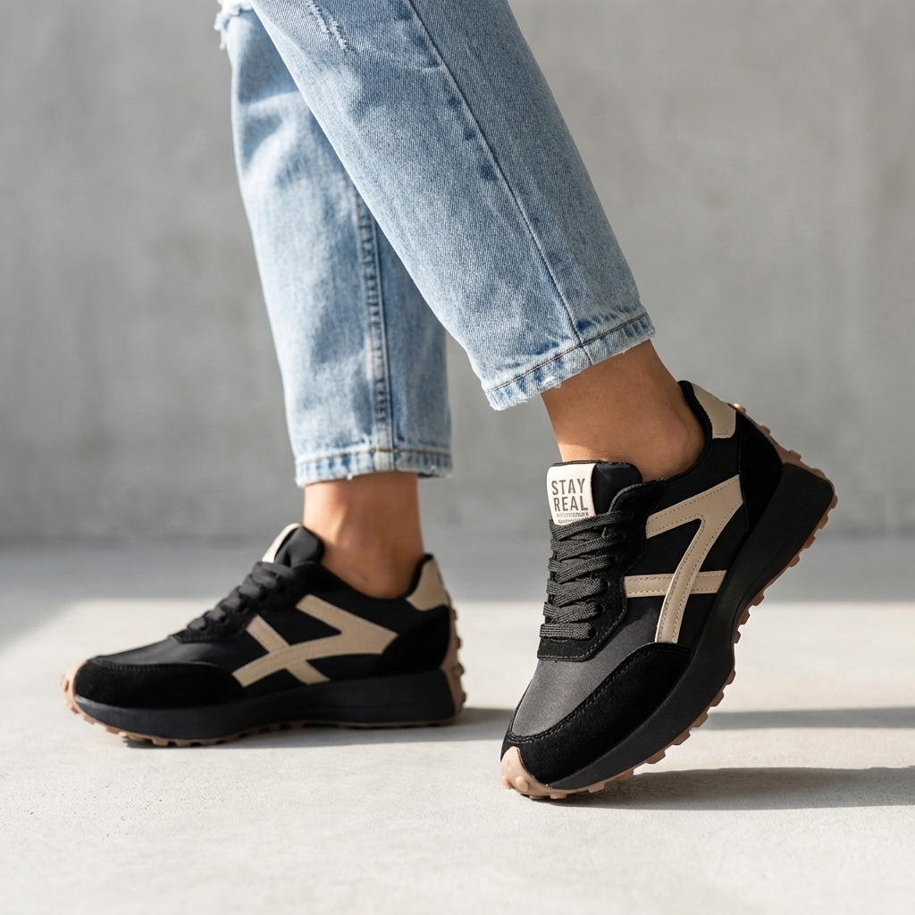 Retro Contrast Panel Lace Up Orthopedic Sneakers